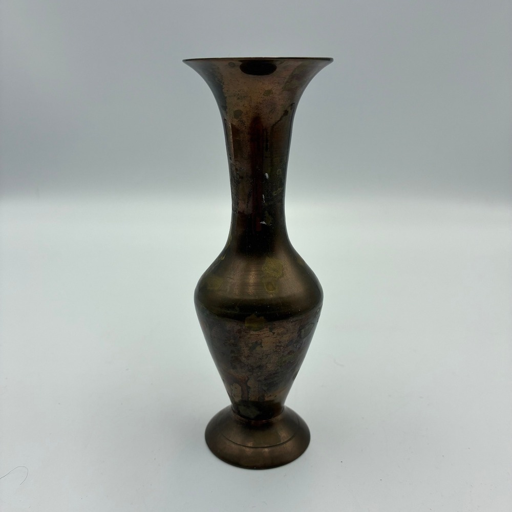 Vintage Brass Bud Vase Flared Rim Made in India Aged Patina 6 Inch Decor